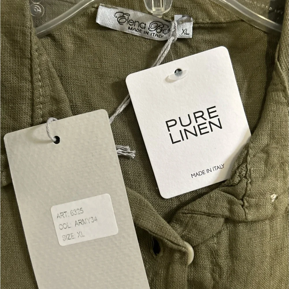 Elena Baldi Army Green Olive Linen knee Length Dress size XL - Picture 8 of 8